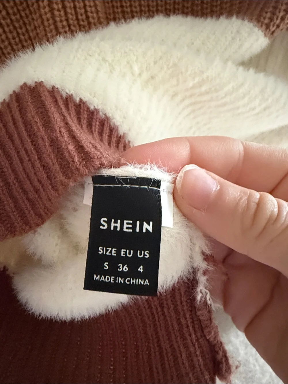 SHEIN Colorblock Crewneck Sweater in Brown and Cream